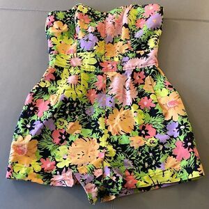 Shoshanna Strapless Romper in Floral Print. Cotton/Silk. Size 2